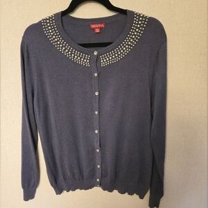 Merona Women's Blue Cardigan with Pearl Details
